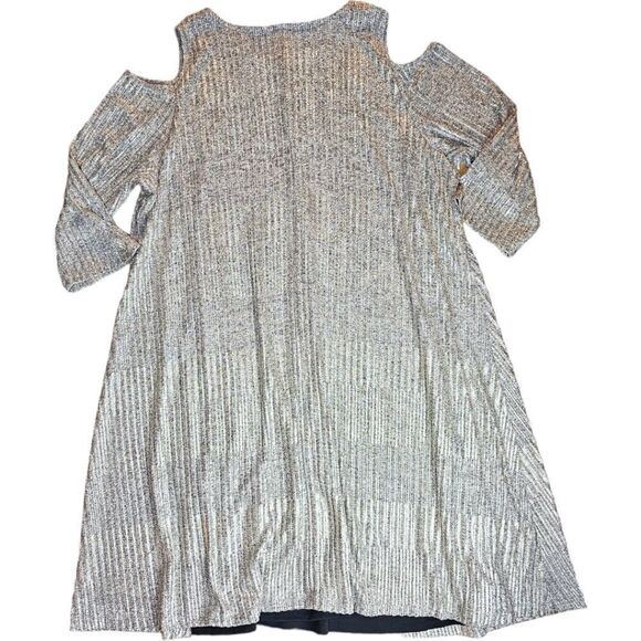 Cato Shimmery Silver Metallic Cold Shoulder Shift Dress - Picture 2 of 5